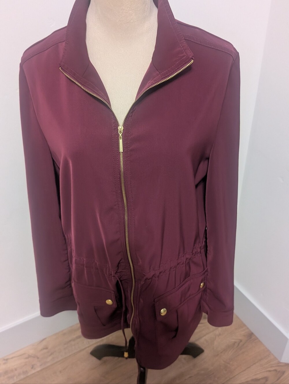 White House Black Market Burgundy Zip-Front Utility Jacket
